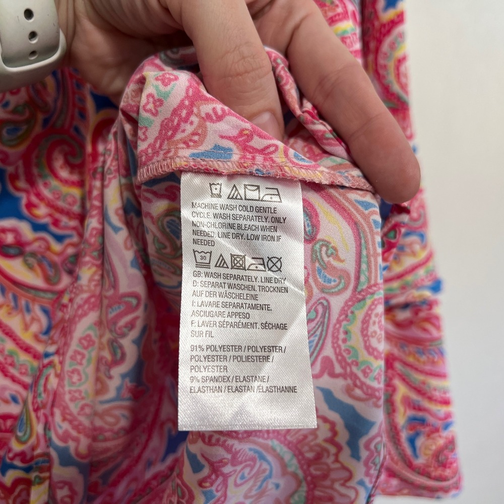 Belle by Kim Gravel Pink Paisley Tiered Bell Sleeve Blouse XXS Pink Blue Multi - Picture 5 of 7